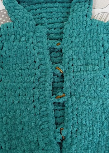 Turkuaz Kapüşonlu Örgü Kız erkek ortak renk hırka - Görsel 8