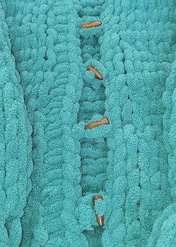 Turkuaz Kapüşonlu Örgü Kız erkek ortak renk hırka - Görsel 13