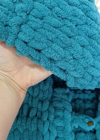 Turkuaz Kapüşonlu Örgü Kız erkek ortak renk hırka - Görsel 9