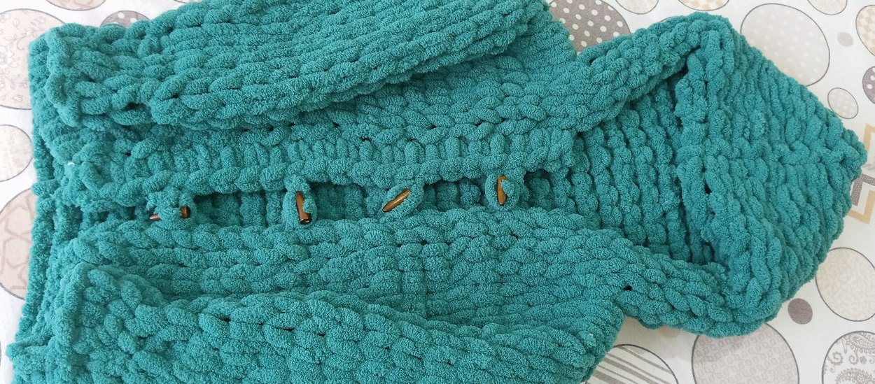 Turkuaz Kapüşonlu Örgü Kız erkek ortak renk hırka - Görsel 4