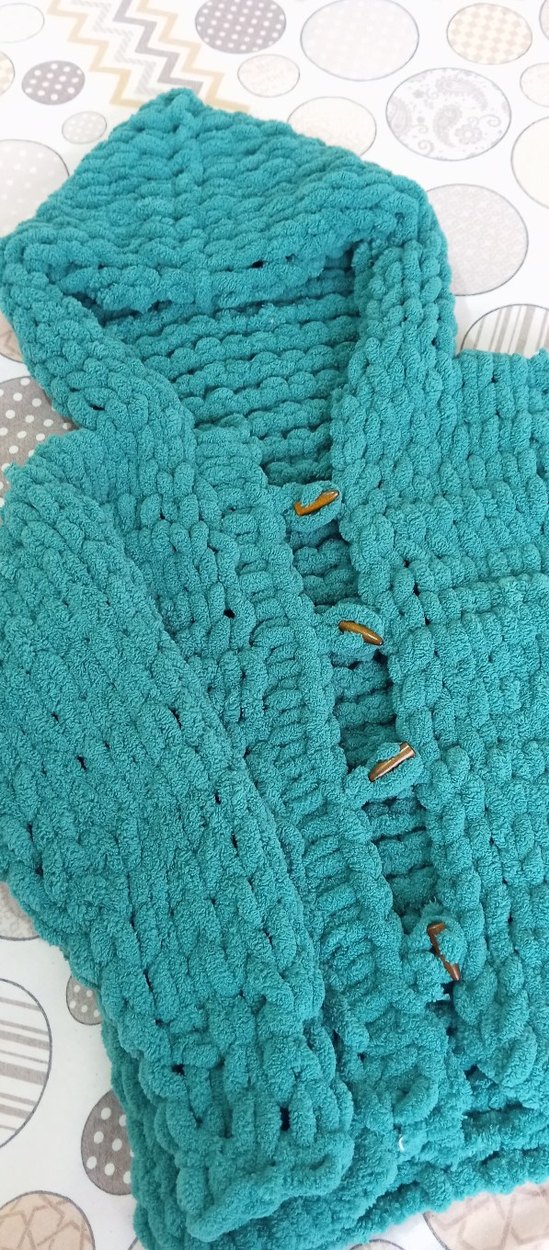 Turkuaz Kapüşonlu Örgü Kız erkek ortak renk hırka - Görsel 3