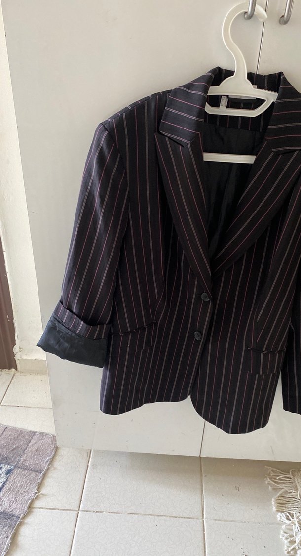 Çizgili Düğmeli Kadın Blazer Ceket - Görsel 5