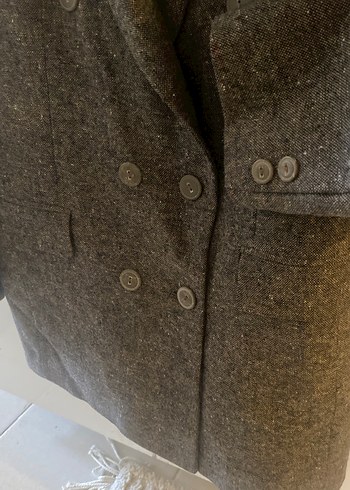 Düğmeli kahverengi Kadın Yün Ceket - Görsel 3