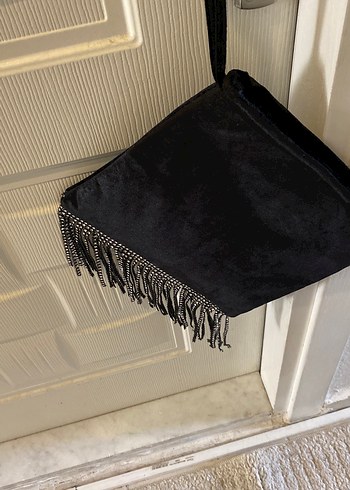 Püsküllü Siyah Süet Kadın Portföy Çanta - Görsel 2