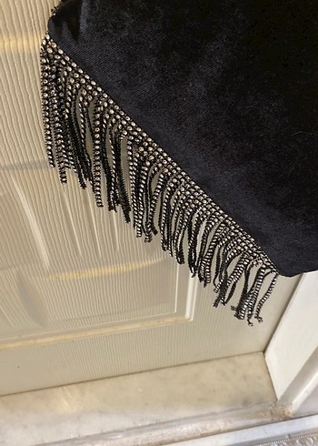 Püsküllü Siyah Süet Kadın Portföy Çanta - Görsel 3