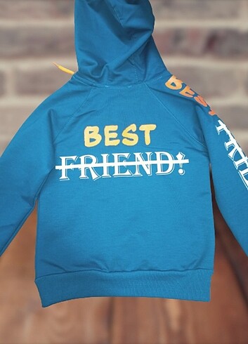 4 Yaş Beden mavi Renk Mavi Bestfriend baskılı kapüşonlu sweatshirt 