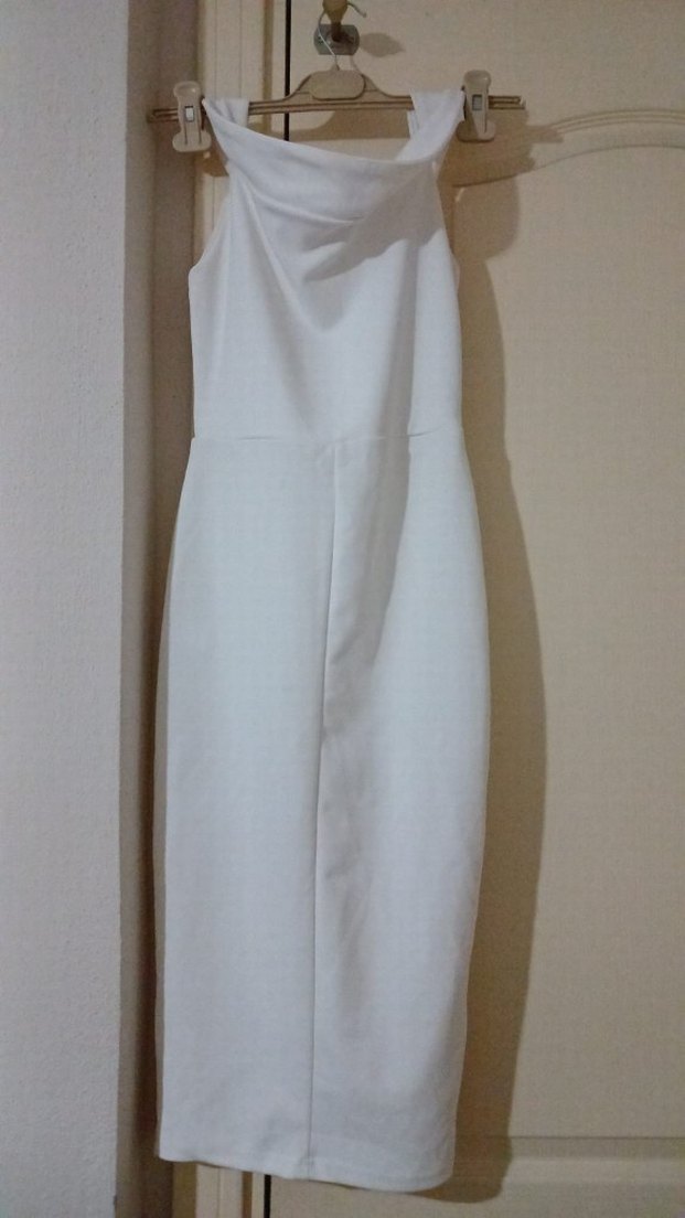 ASKILI Beyaz Uzun Kalem Elbise - Görsel 2