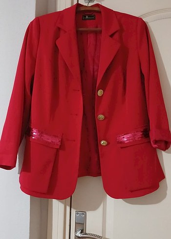 Düğmeli Kırmızı Kadın Blazer Ceket