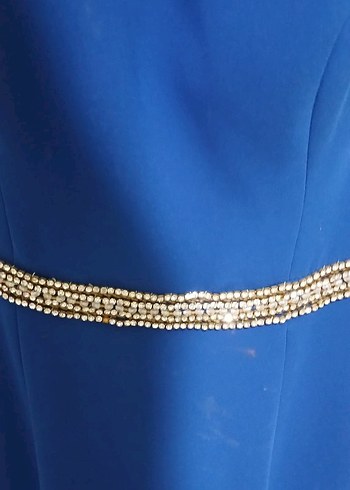 Kadın Mavi Uzun Abiye Elbise, Kemerli - Görsel 3