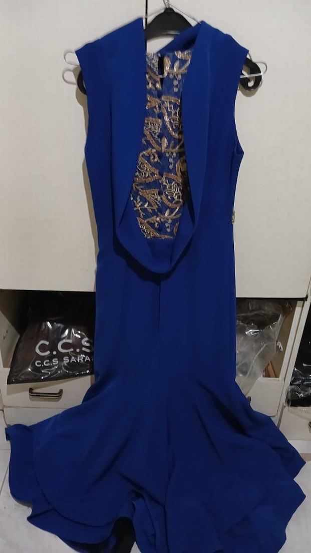 Kadın Mavi Uzun Abiye Elbise, Kemerli - Görsel 4