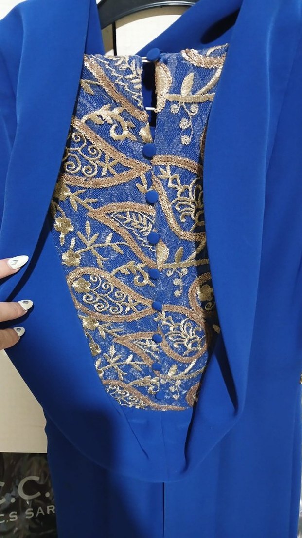 Kadın Mavi Uzun Abiye Elbise, Kemerli - Görsel 5