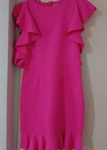 Pembe Fırfırlı Abiye Elbise - Görsel 2