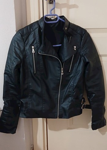 Siyah Kadın Deri Biker Ceket - Görsel 2