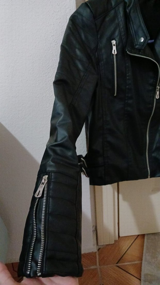 Siyah Kadın Deri Biker Ceket - Görsel 5