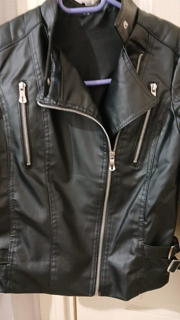 Siyah Kadın Deri Biker Ceket - Görsel 4