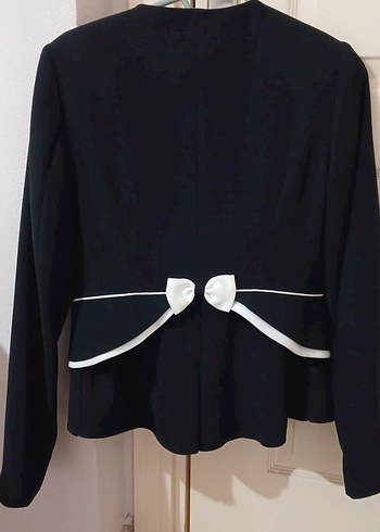 Siyah Kadın Düğmeli Midi Blazer Ceket - Görsel 3