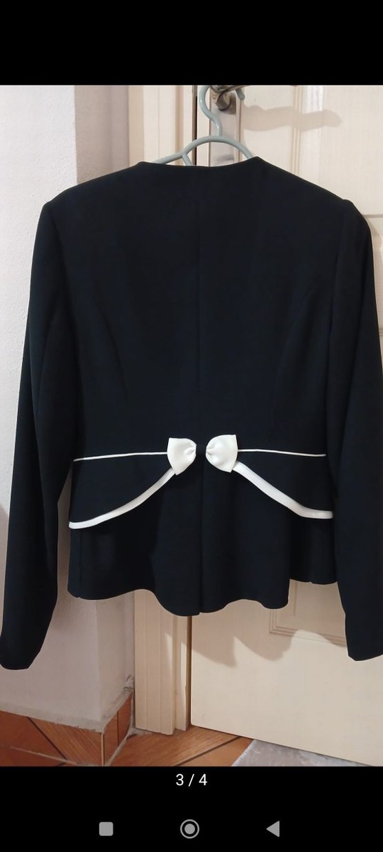 Siyah Kadın Düğmeli Midi Blazer Ceket - Görsel 3