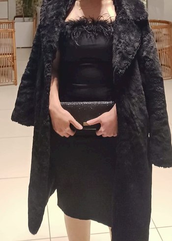 Kürk Detaylı Siyah Straplez Abiye - Görsel 3