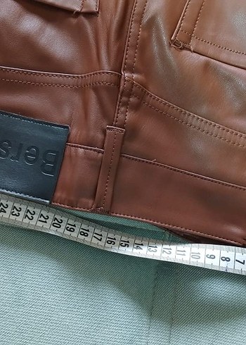 Kahverengi Deri Midi Kadın Pantolon - Görsel 5