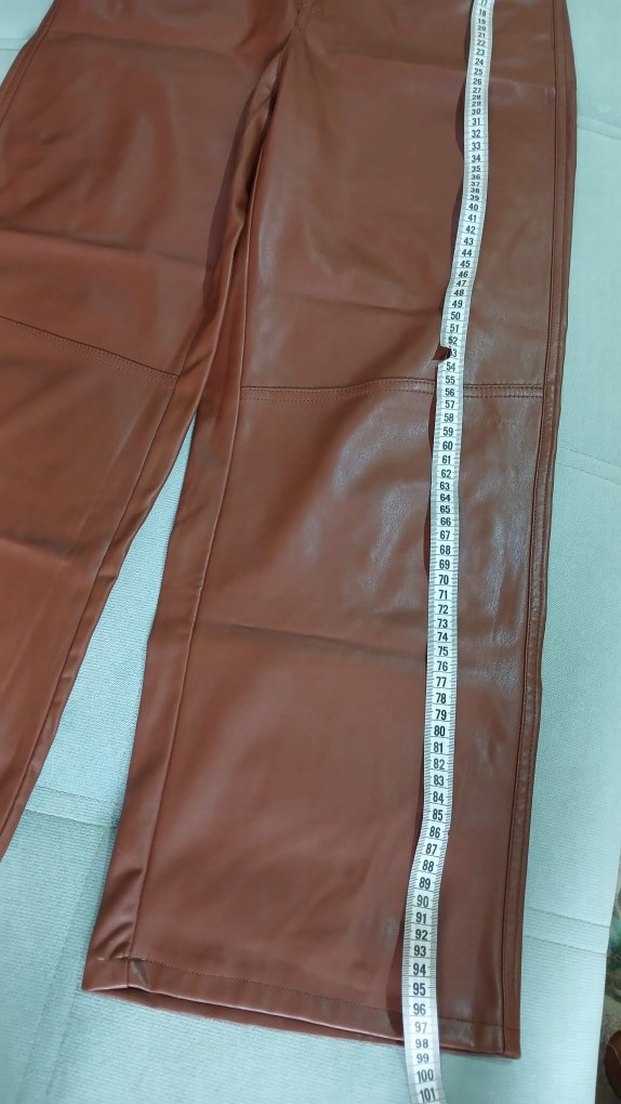 Kahverengi Deri Midi Kadın Pantolon - Görsel 4