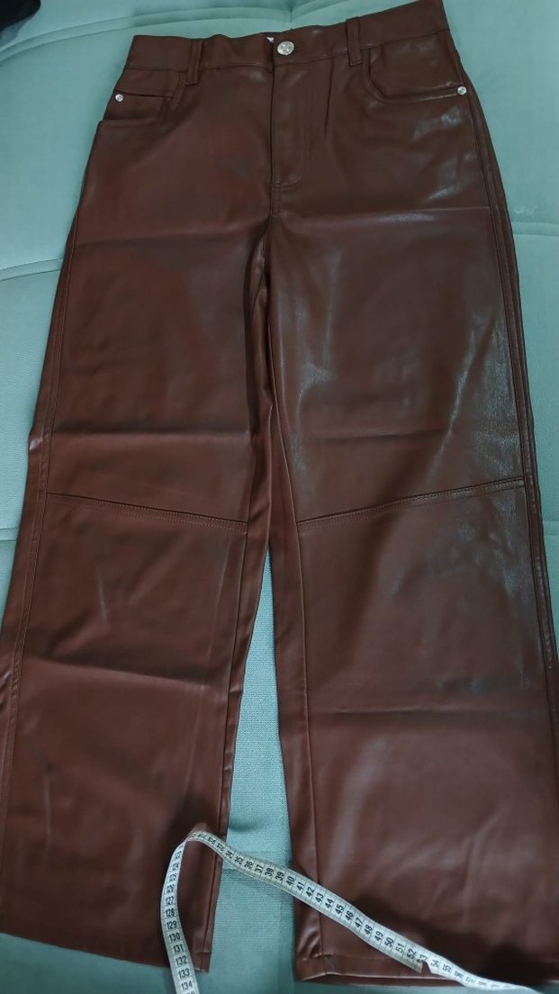 Kahverengi Deri Midi Kadın Pantolon - Görsel 2