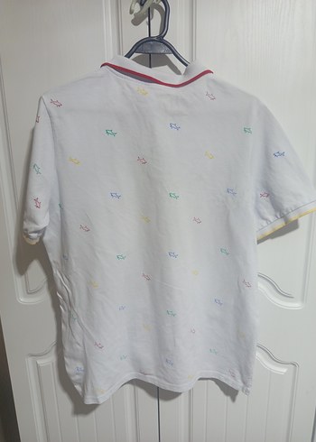 Beyaz Düğmeli Baskılı Erkek Polo Tişört - Görsel 5