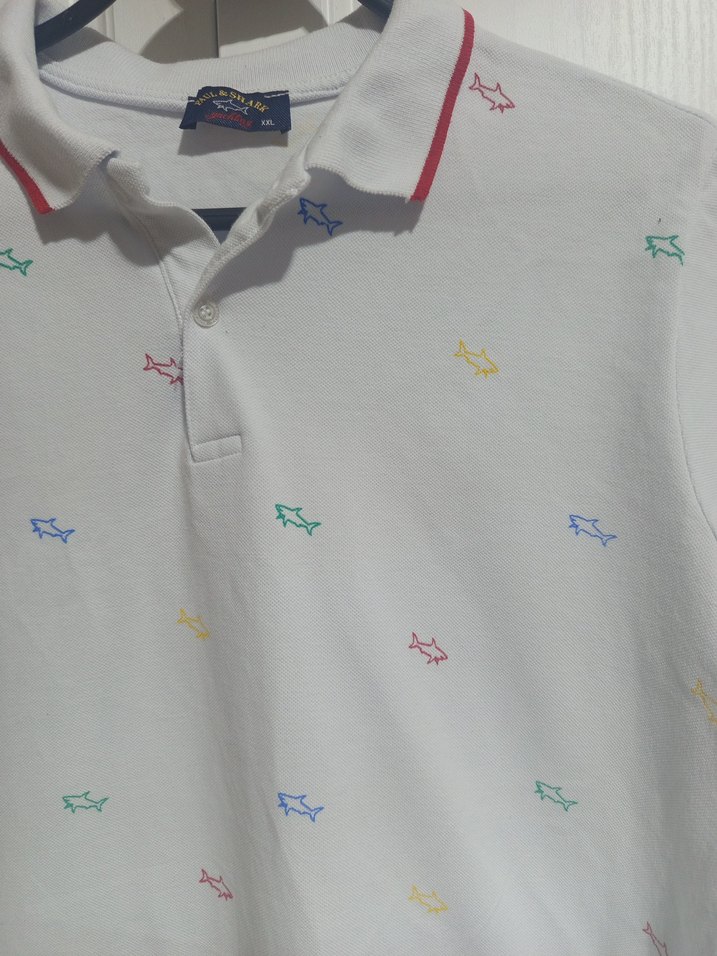 Beyaz Düğmeli Baskılı Erkek Polo Tişört - Görsel 3