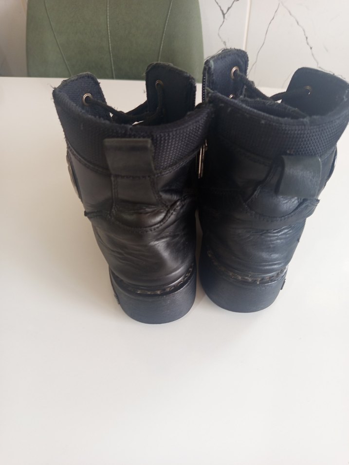 Siyah Deri Biker Botlar Stiletto Topuklu - Görsel 3