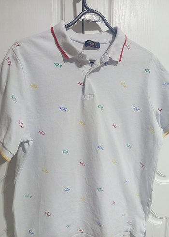 Beyaz Baskılı Pamuklu Polo Tişört - Görsel 4
