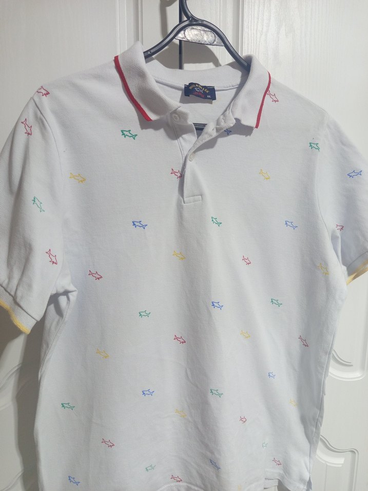 Beyaz Baskılı Pamuklu Polo Tişört - Görsel 4