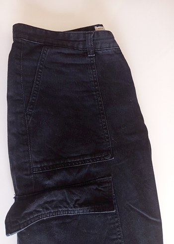 Siyah Bol Kesim kargo Erkek Kot Pantolon - Görsel 7