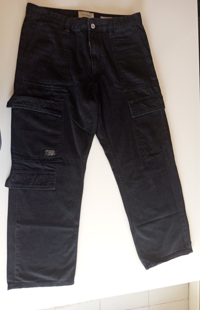 Siyah Bol Kesim kargo Erkek Kot Pantolon - Görsel 2