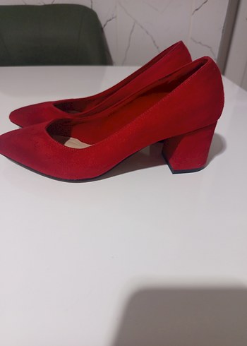 Klasik Kırmızı Süet Topuklu Kadın Stiletto - Görsel 4