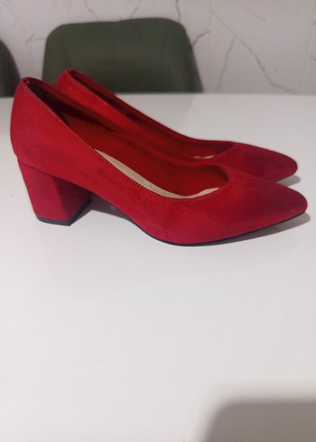 Klasik Kırmızı Süet Topuklu Kadın Stiletto - Görsel 2