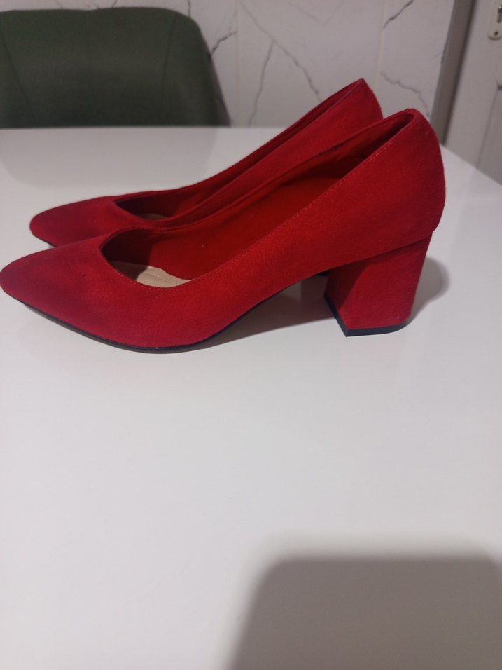 Klasik Kırmızı Süet Topuklu Kadın Stiletto - Görsel 4