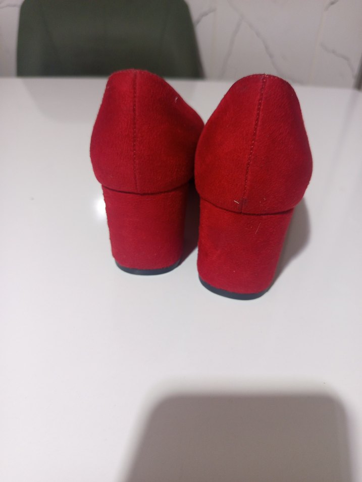 Klasik Kırmızı Süet Topuklu Kadın Stiletto - Görsel 3