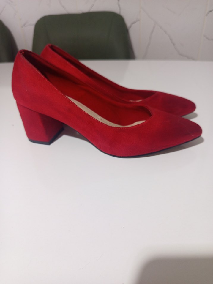 Klasik Kırmızı Süet Topuklu Kadın Stiletto - Görsel 2