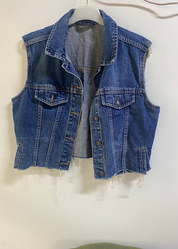 Düğmeli Mavi Kot Yelek - Görsel 2