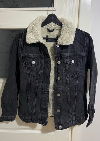 Siyah Kürklü Kadın Denim Etnik Ceket