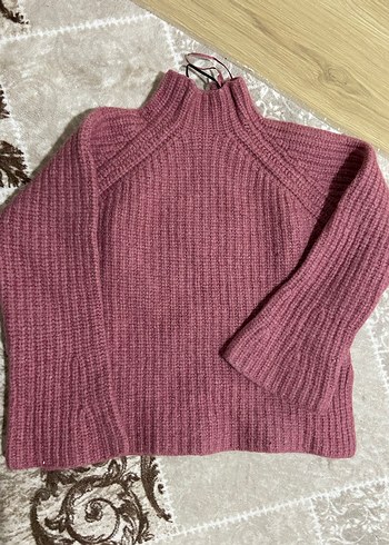 Pembe Kadın Boğazlı Triko Kazak
