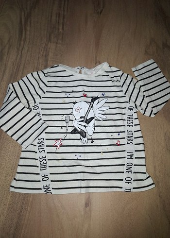 Kız Çocuk Çizgili Uzun Kollu Baskılı Tişört - Görsel 2