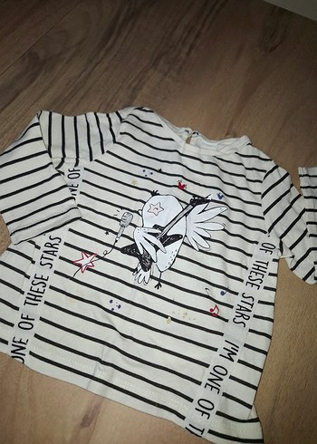 Kız Çocuk Çizgili Uzun Kollu Baskılı Tişört - Görsel 5