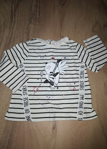 Kız Çocuk Çizgili Uzun Kollu Baskılı Tişört - Görsel 3