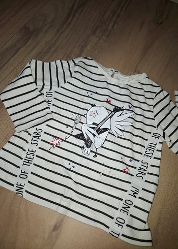 Kız Çocuk Çizgili Uzun Kollu Baskılı Tişört - Görsel 6