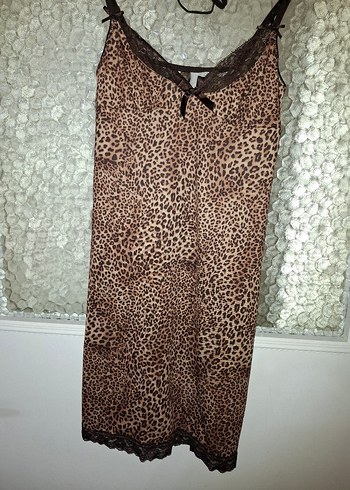Pierre Cardin Leopar Desenli İnce Askılı Gecelik