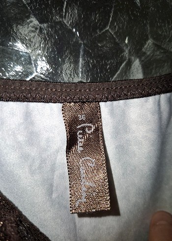 s Beden kahverengi Renk Leopar Desenli İnce Askılı Gecelik