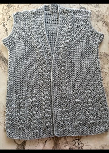 Gri Örgü Bohem Kadın Yelek - Görsel 5