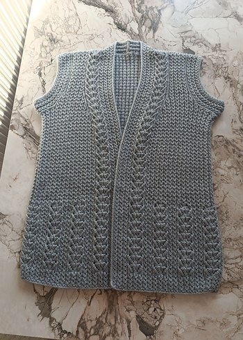 Gri Örgü Bohem Kadın Yelek - Görsel 2