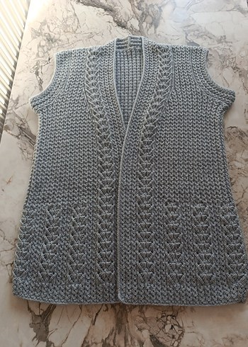 Gri Örgü Bohem Kadın Yelek - Görsel 3