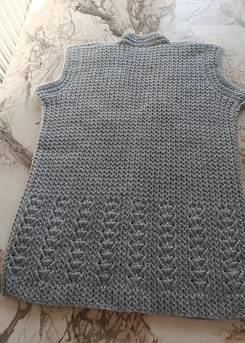 Gri Örgü Bohem Kadın Yelek - Görsel 4